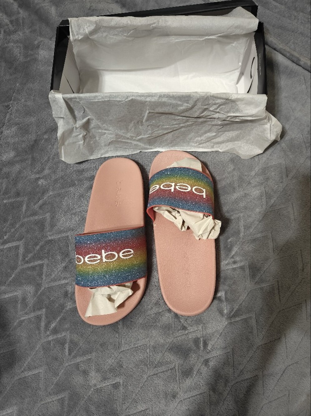 bebe Pink Rainbow Glitter Slide Sandals - 9M